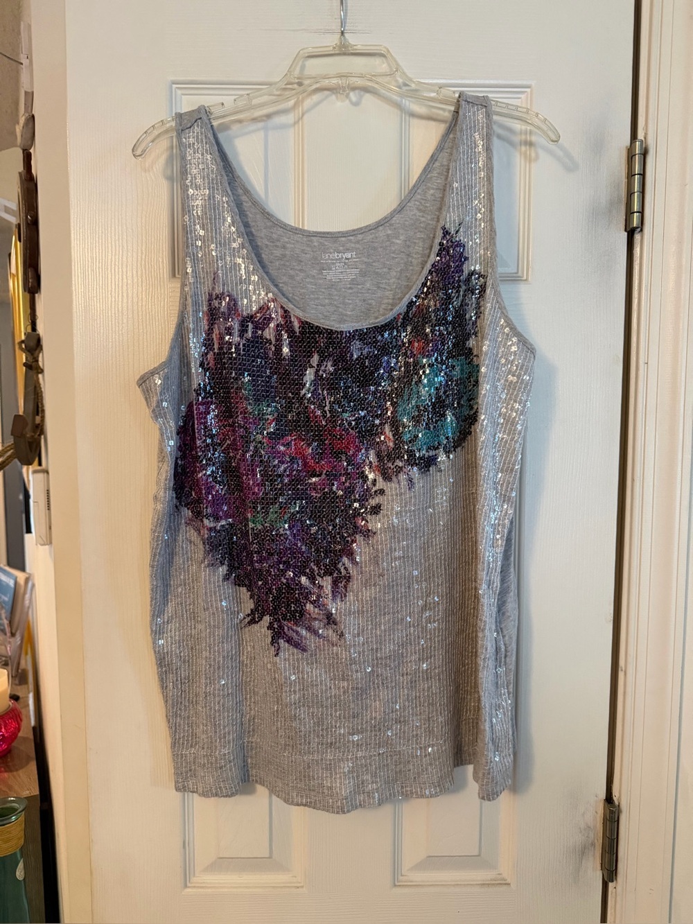 Lane Bryant Gray Tank Top with Multicolor Sequin Floral Detail